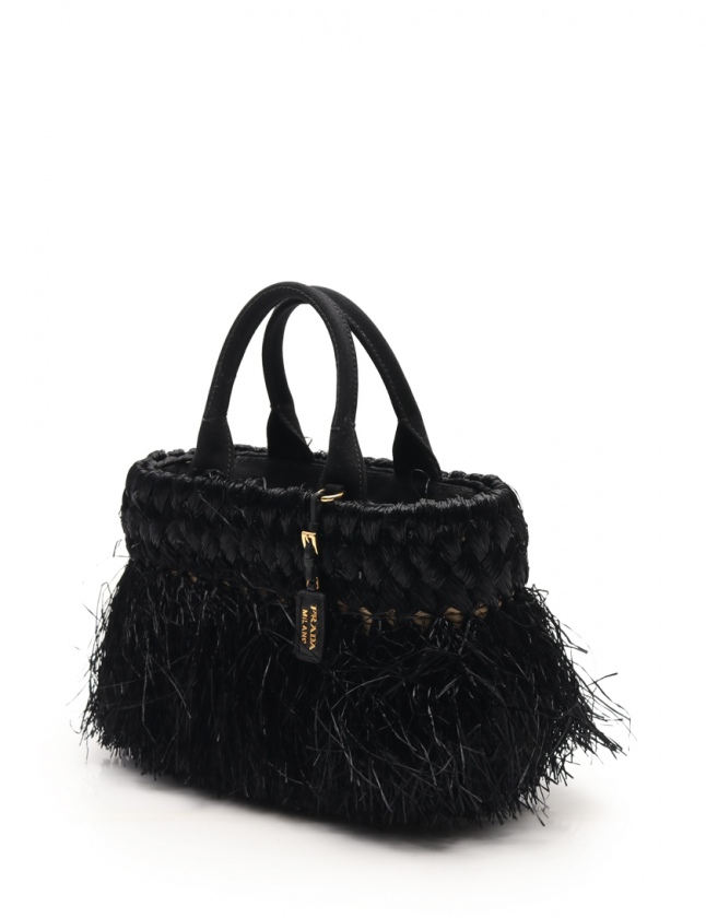 プラダ PRADA ハンドバッグ ショルダーバッグ 黒 1BG089 ラフィア 2WAY
