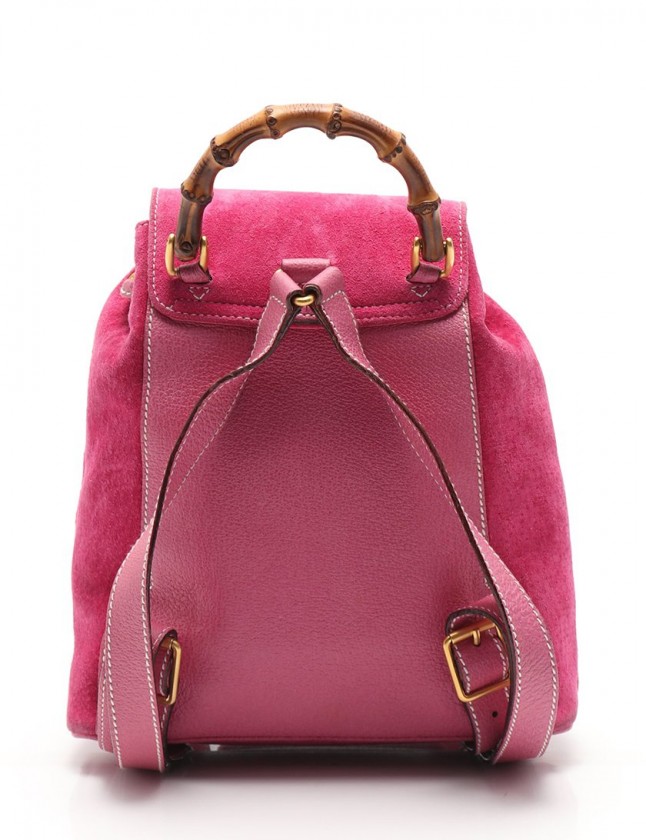 GUCCI バンブーリュック　グッチ　正規品　濃いピンク GUCCI - 本物 グッチ GUCCI バンブー リュックサック バック