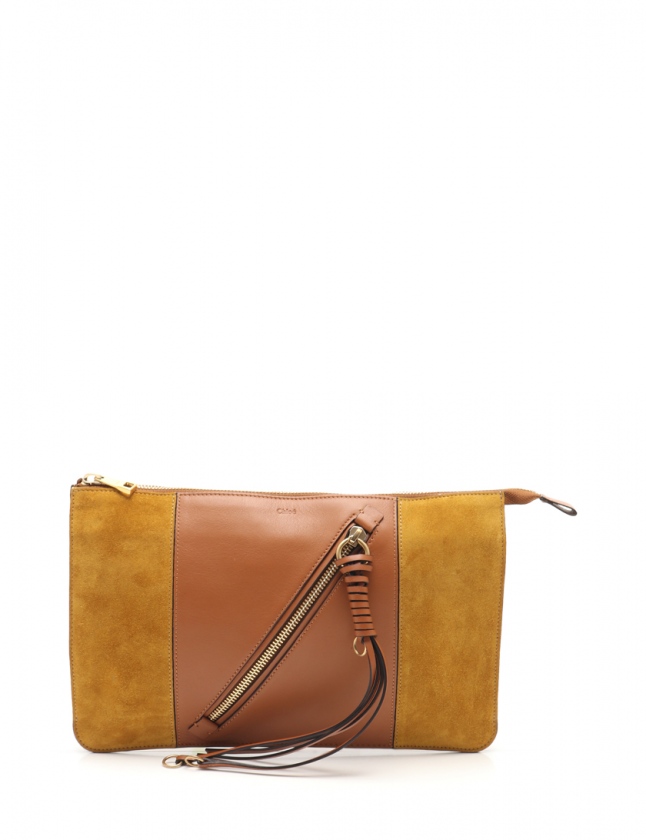 クロエ CHLOE クラッチバッグ カーキ 茶 スエード レザー レディース  