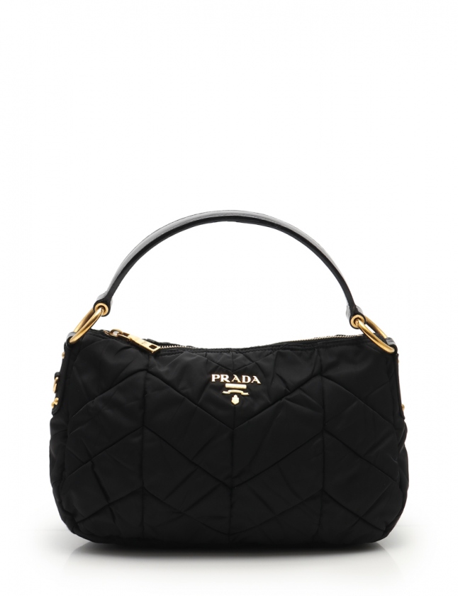 プラダ PRADA ワンショルダーバッグ 黒 ナイロン レザー キルティング  