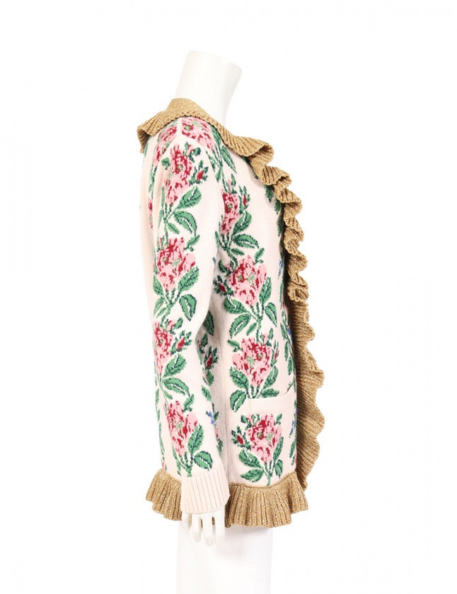 Gucci花柄金色フリルカーディガン