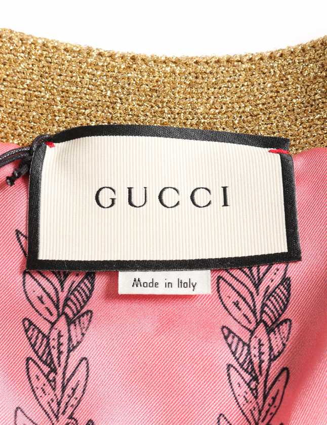 グッチ GUCCI カーディガン フローラル ラッフル ゴールド 白 ピンク S 