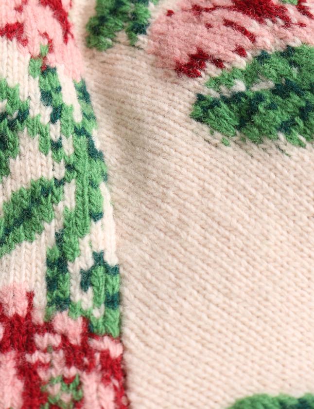 グッチ GUCCI カーディガン フローラル ラッフル ゴールド 白 ピンク S 