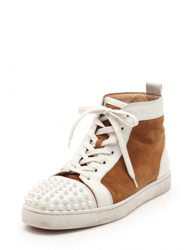 クリスチャンルブタン Christian Louboutin ハイカットスニーカー ベージュ 白 42 シューズ 27cm スエード レザー スパイクスタッズ メンズ 114 ベクトルパーク