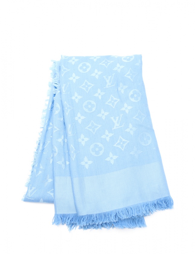 LOUIS VUITTONルイヴィトンストールショール水色シルク