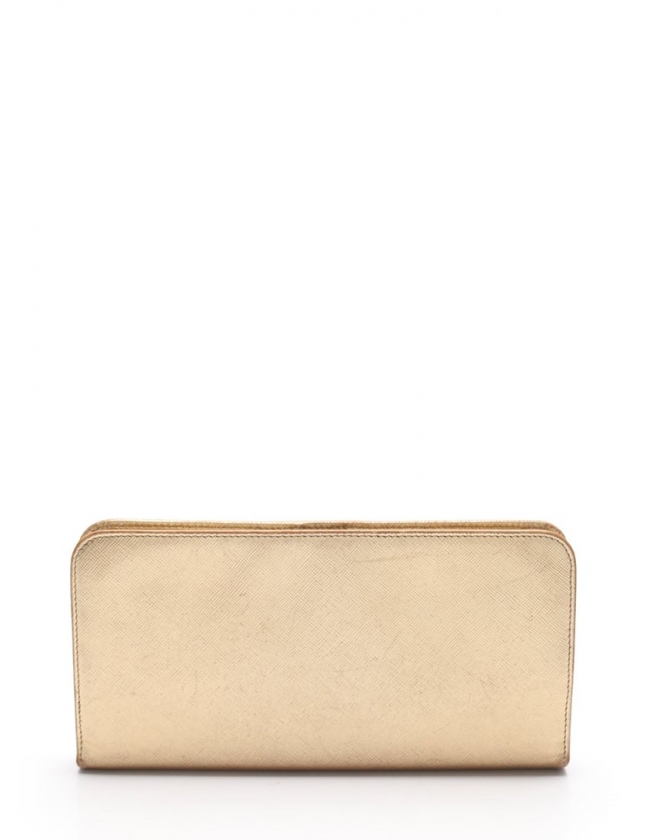 レア美品✨プラダ◇スタッズフラワーフラップ長財布　サフィアーノレザーゴールド金具 PRADA プラダ ラウンドファスナー長財布 1ML506 レザー シャンパン