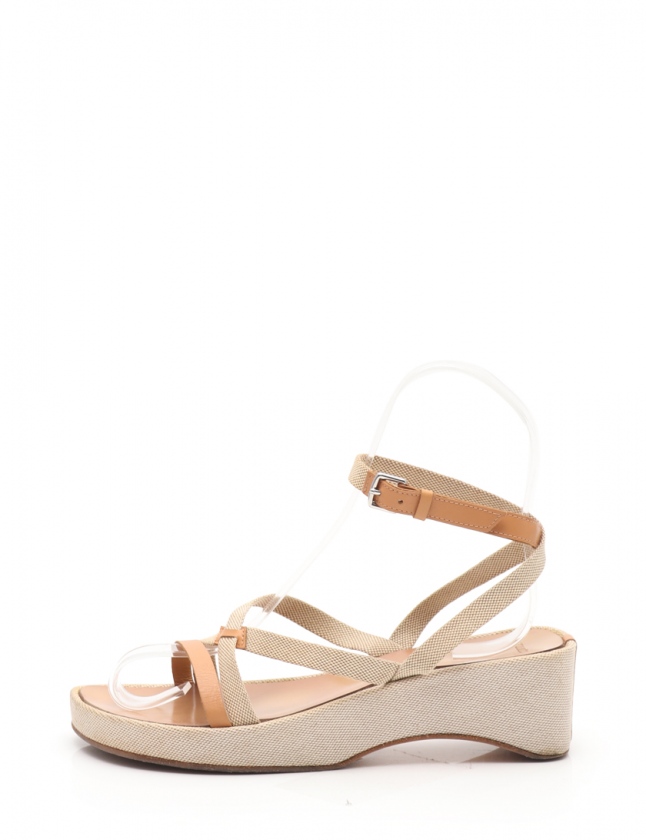 ベージュ ストラップサンダル キャンバス