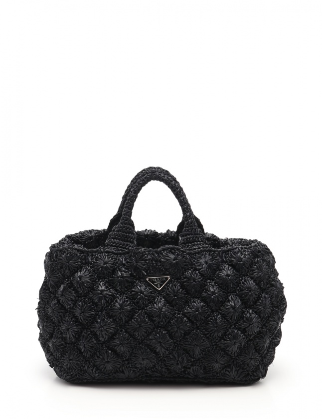 プラダ PRADA トートバッグ かごバッグ 黒 1BG888 ビニール RAFIA