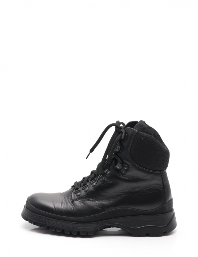 プラダ PRADA マウンテンブーツ 黒 6.5 シューズ 25.5cm レザー メンズ 