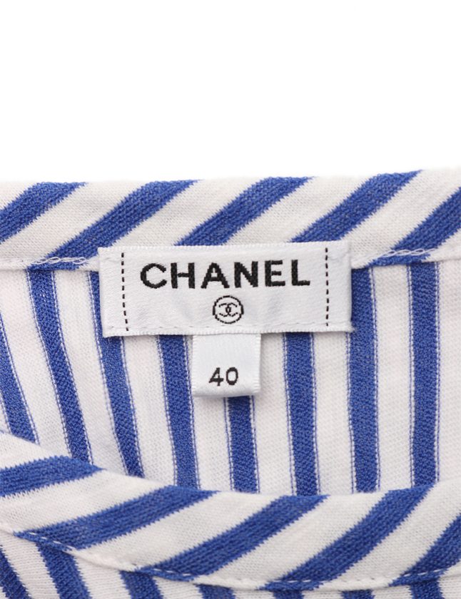 シャネル CHANEL ブラウス ココマーク カットソー 白 青 40 トップス 