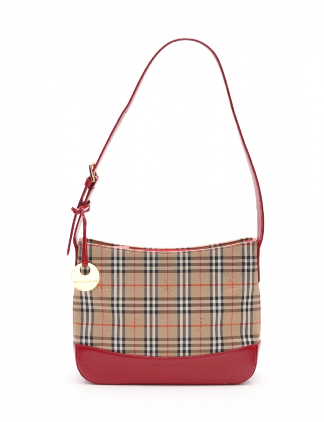バーバリー BURBERRY ワンショルダーバッグ チェック柄 ベージュ 赤