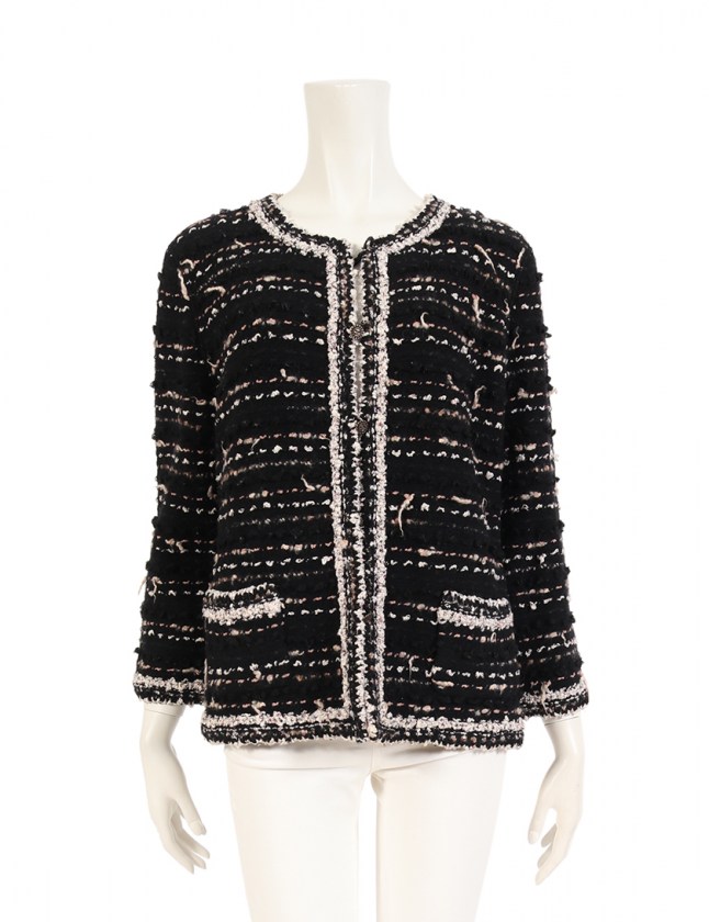 シャネル CHANEL ジャケット ツイード 黒 マルチカラー 46 アウター 
