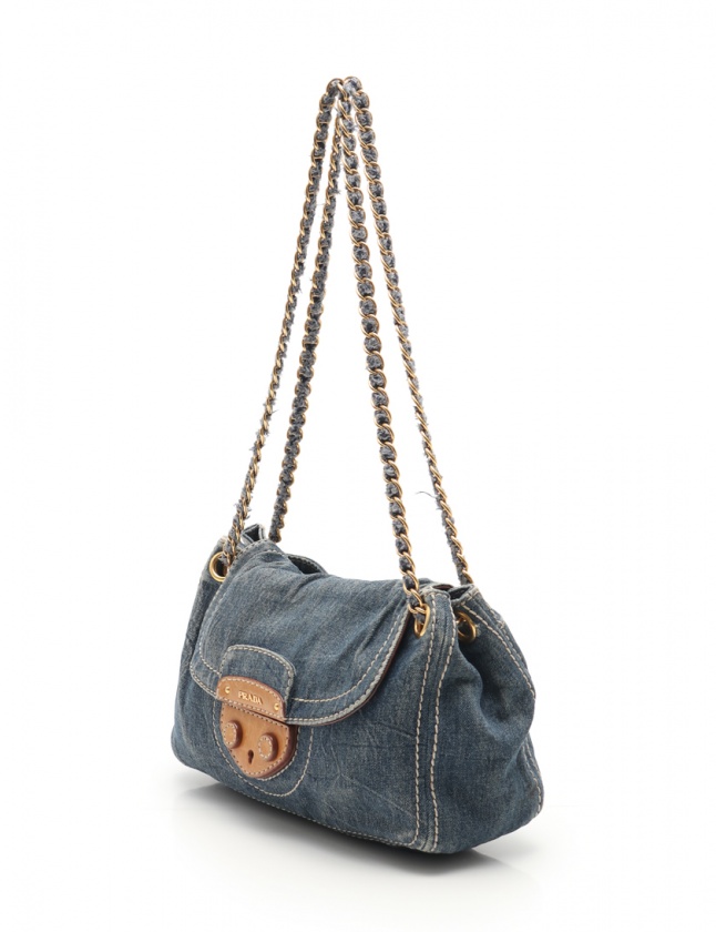 プラダ PRADA チェーンショルダーバッグ 青 BR4659 デニム レディース