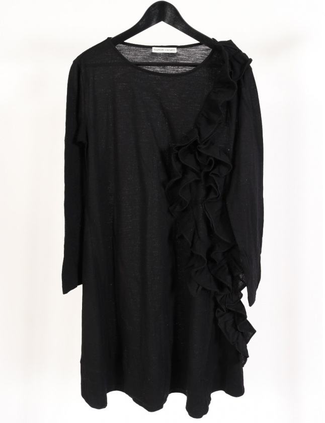 ツモリチサト Tsumori Chisato ワンピース 黒 2 長袖 ひざ丈 無地 M ウール レディース 114 ベクトルパーク