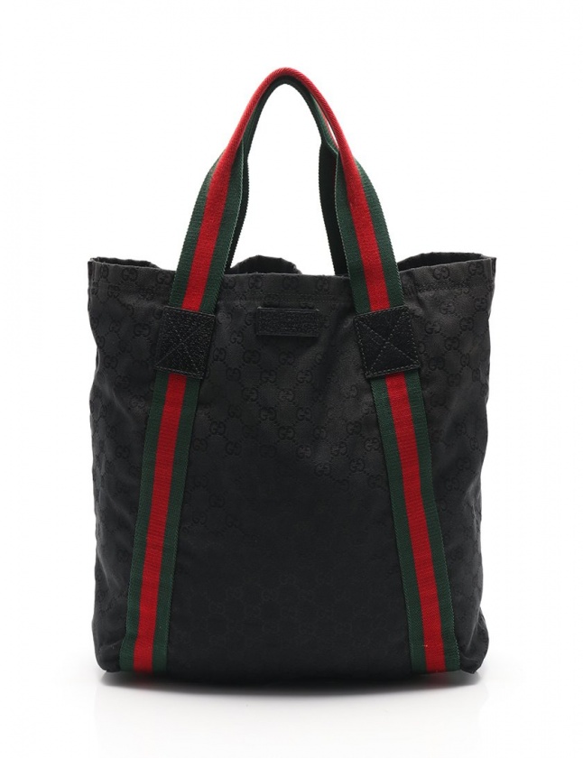 グッチ GUCCI トートバッグ GGキャンバス シェリーライン 黒 赤 緑 
