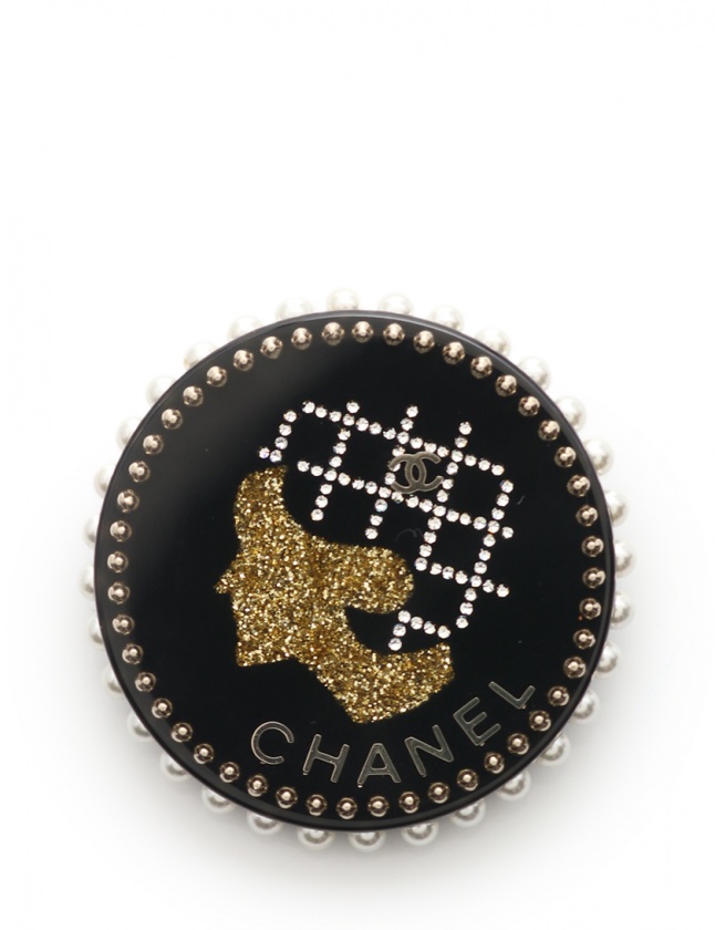 シャネル CHANEL ブローチ マドモアゼル ココマーク 黒 アイボリー  