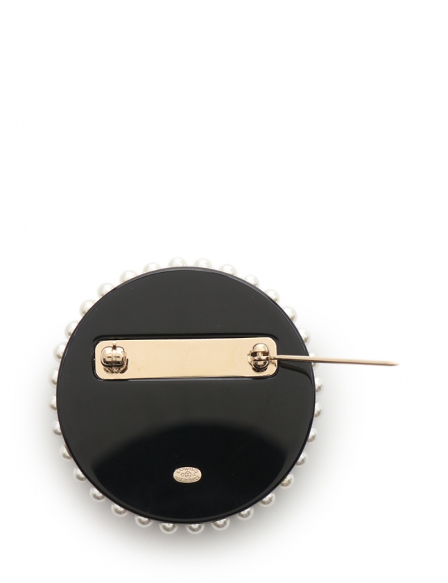 シャネル CHANEL ブローチ マドモアゼル ココマーク 黒 アイボリー  