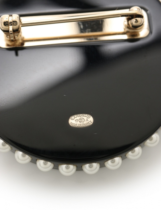 シャネル CHANEL ブローチ マドモアゼル ココマーク 黒 アイボリー  