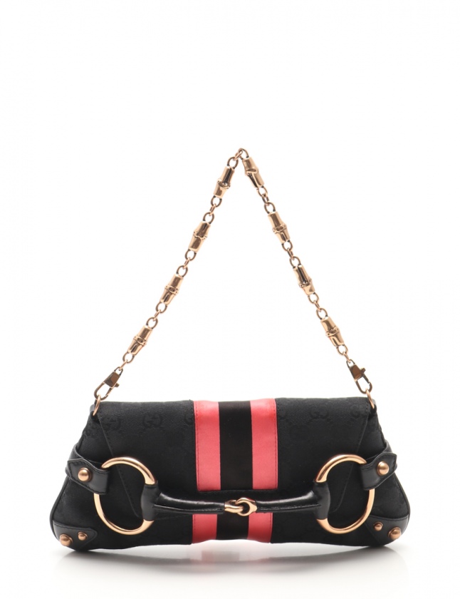 グッチ GUCCI チェーンショルダーバッグ GGキャンバス ホースビット 黒 