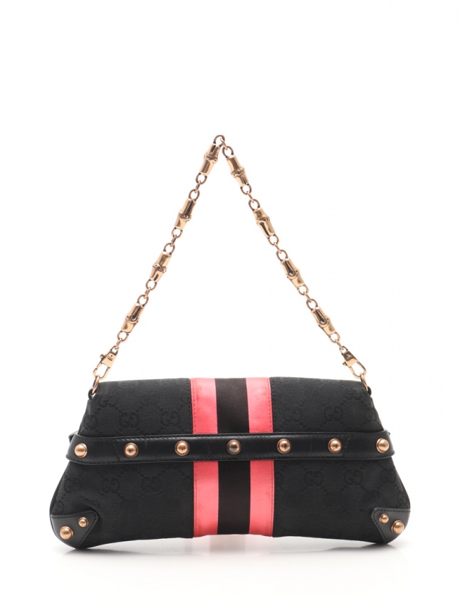 グッチ GUCCI チェーンショルダーバッグ GGキャンバス ホースビット 黒 