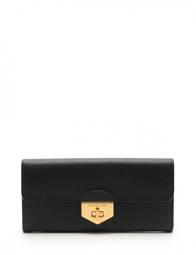 プラダ PRADA 二つ折り長財布 黒 赤 小物 サフィアーノレザー 1MH037  