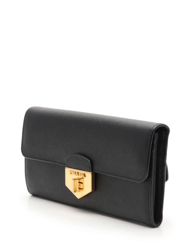 プラダ PRADA 二つ折り長財布 黒 赤 小物 サフィアーノレザー 1MH037  