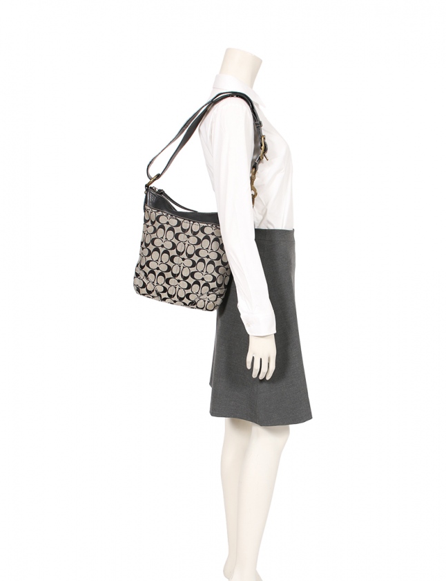 コーチ COACH ショルダーバッグ シグネチャー ベージュ 黒 F10403 COACH コーチ ショルダーバッグ キャンバス×レザー F10403