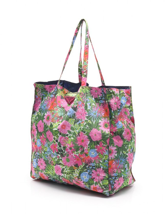 プラダ PRADA トートバッグ エコバッグ 花柄 ピンク 黄緑 水色 1BG626 