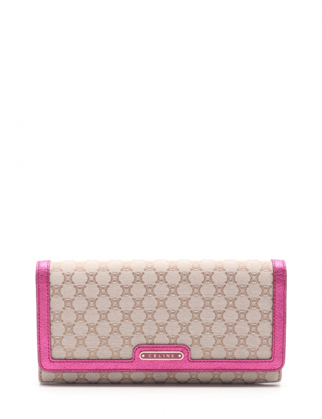セリーヌ CELINE 二つ折り長財布 マカダム グレーベージュ ピンク 