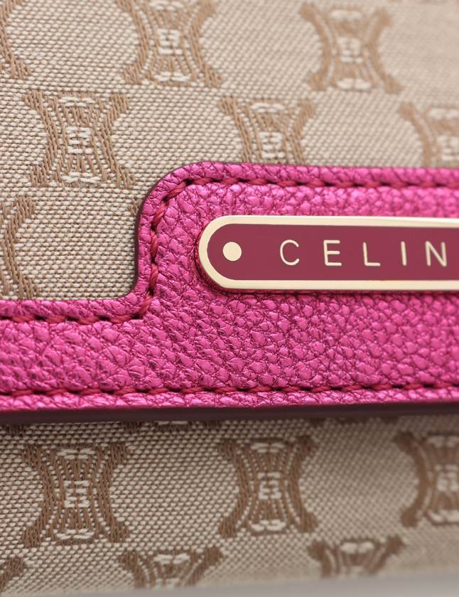 セリーヌ CELINE 二つ折り長財布 マカダム グレーベージュ ピンク 