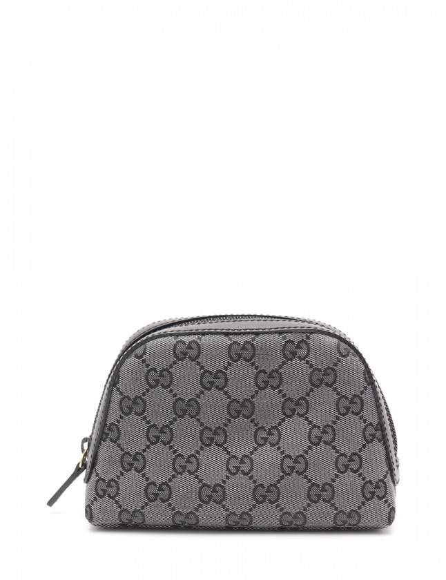 グッチ GUCCI ポーチ GGキャンバス グレー 黒 小物 キャンバス レザー 