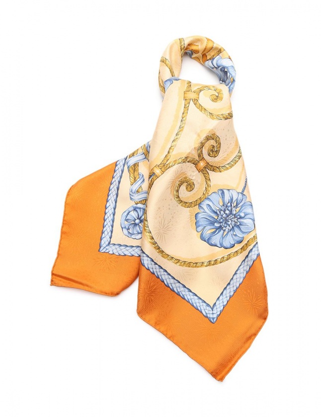 エルメス HERMES スカーフ カレ90 スクエア オレンジ マルチ