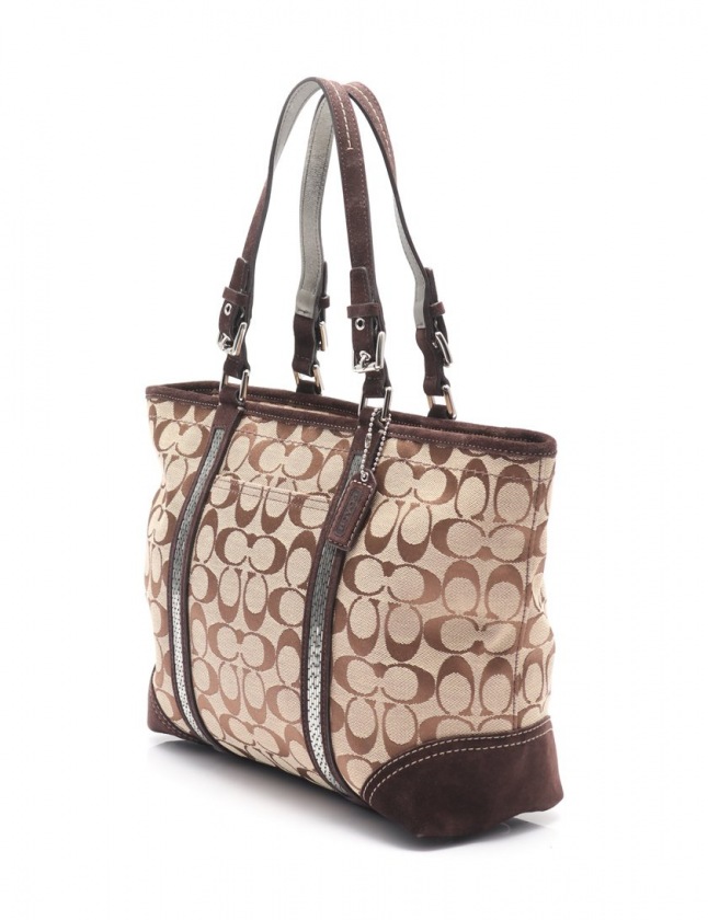 コーチ COACH トートバッグ シグネチャー ビーデッド ベージュ 茶 