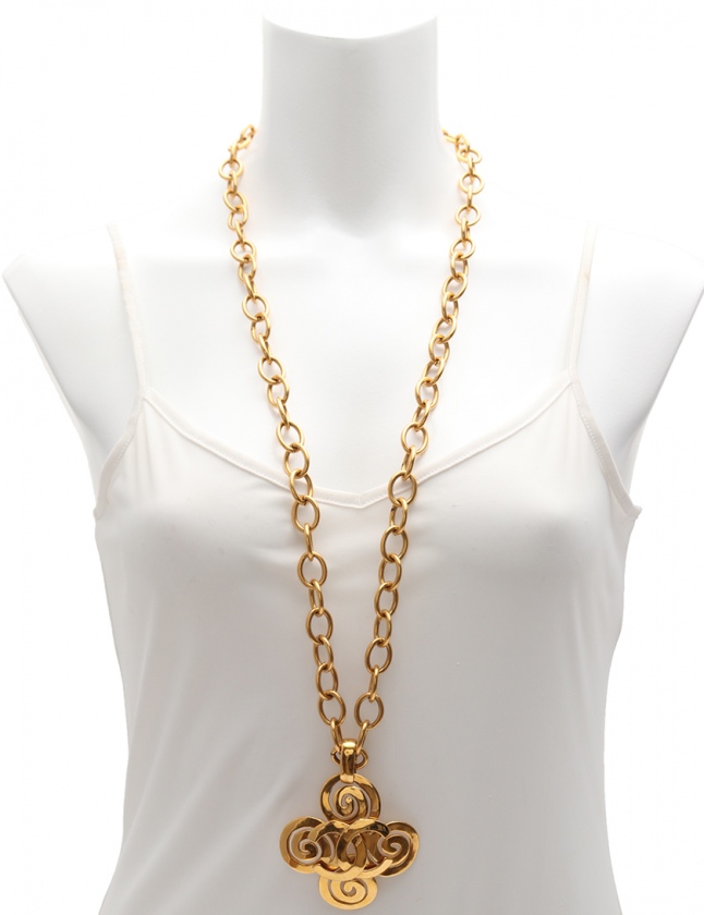 CHANEL チェーンロングネックレス ゴールド クロスモチーフ 95P