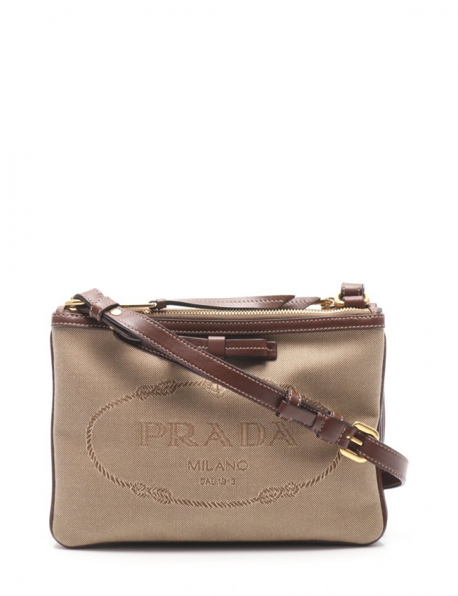 プラダ PRADA ショルダーバッグ ポシェット ロゴジャガード ベージュ 