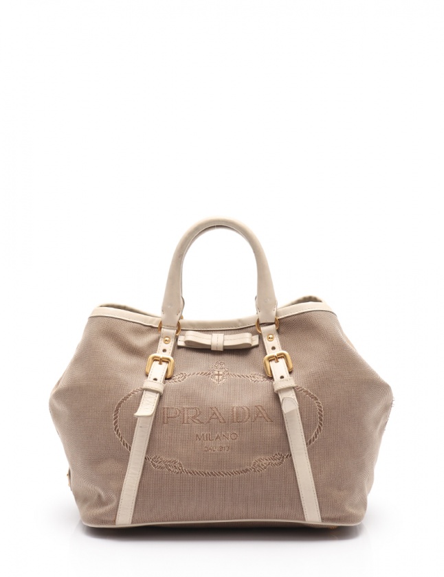 プラダ PRADA トートバッグ ショルダーバッグ ロゴジャガード ベージュ  