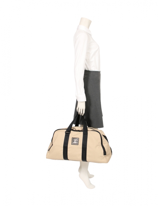 シャネル CHANEL ボストンバッグ スポーツライン ベージュ 黒