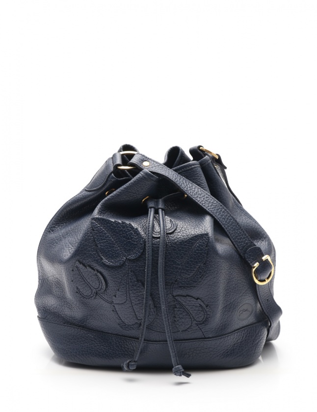 ロンシャン LONGCHAMP ショルダーバッグ ネイビー レザー 巾着型 