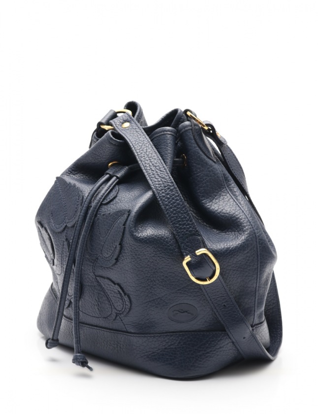 ロンシャン LONGCHAMP ショルダーバッグ ネイビー レザー 巾着型