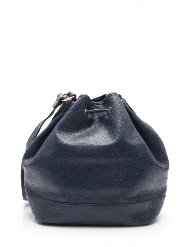 ロンシャン LONGCHAMP ショルダーバッグ ネイビー レザー 巾着型 