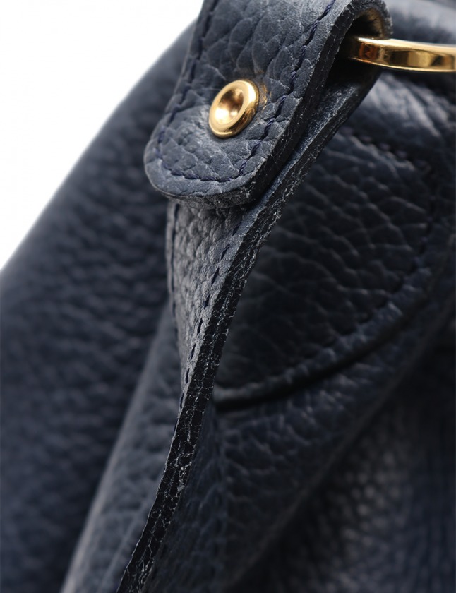 ロンシャン LONGCHAMP ショルダーバッグ ネイビー レザー 巾着型 