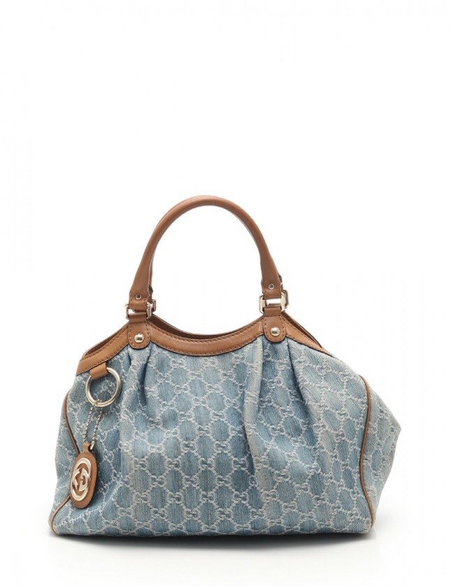 グッチ GUCCI ハンドバッグ スーキー GG柄 水色 茶 211944 デニム 