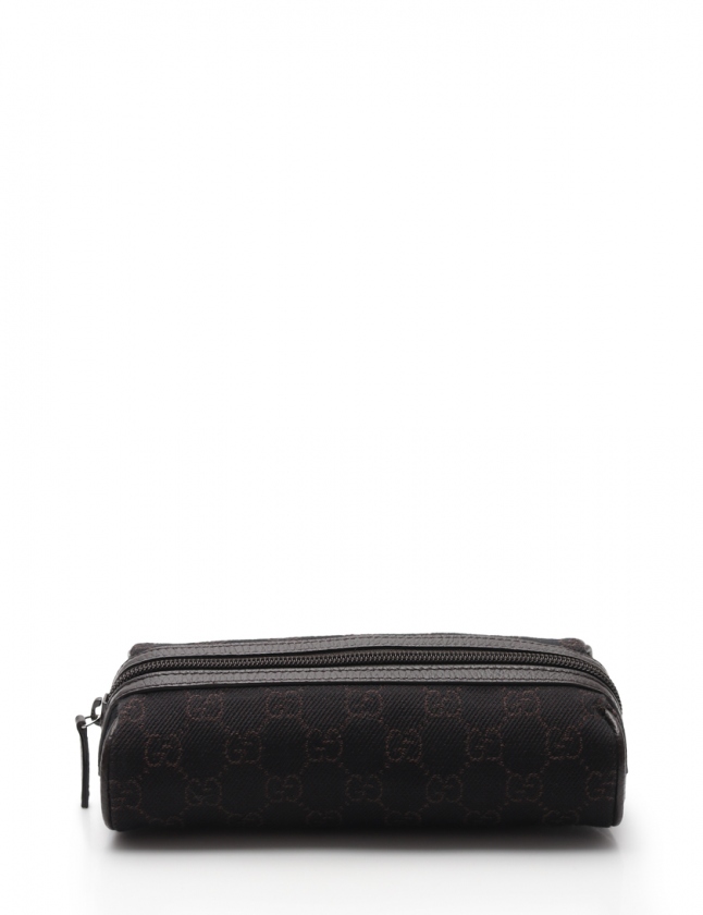 グッチ GUCCI 化粧ポーチ GG柄 ペンケース 茶 小物 キャンバス レザー 