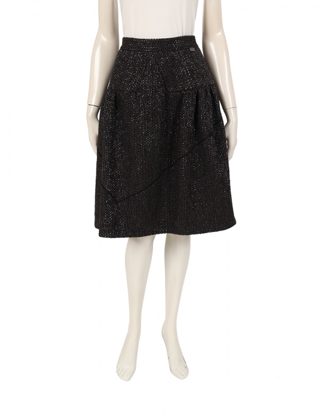 シャネル CHANEL フレアスカート ココマーク 黒 40 ボトムス ひざ丈  