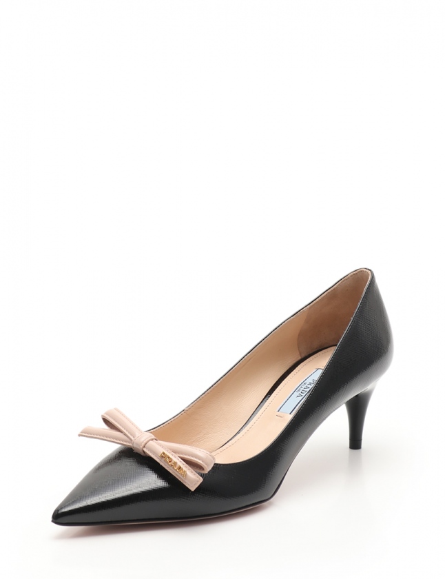 プラダ PRADA パンプス ヒール 黒 ベージュ 37 シューズ 24cm 1I824I 