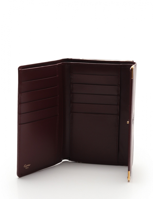 未使用✨カルティエ レザー　二つ折り財布 マストライン　ボルドー レディース カルティエ CARTIER 二つ折り財布 マストライン ボルドー