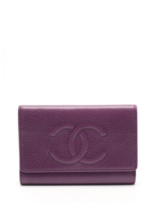 シャネル CHANEL 三つ折り財布 ココマーク 紫 小物 キャビアスキン 