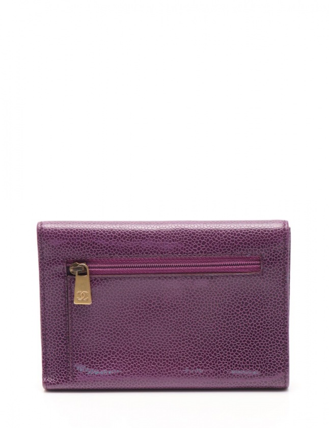シャネル CHANEL 三つ折り財布 ココマーク 紫 小物 キャビアスキン
