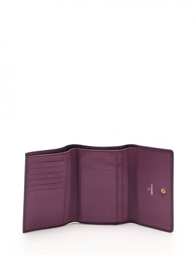 シャネル CHANEL 三つ折り財布 ココマーク 紫 小物 キャビアスキン