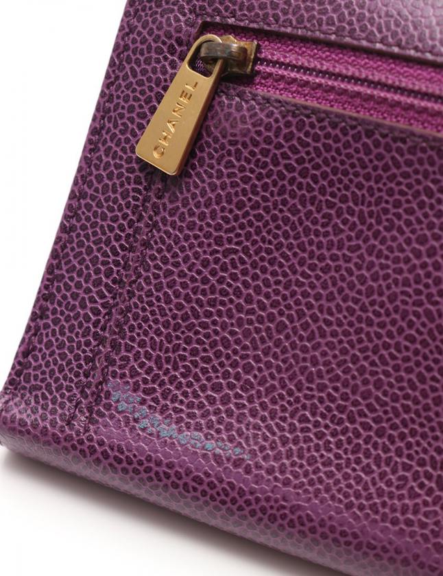 シャネル CHANEL 三つ折り財布 ココマーク 紫 小物 キャビアスキン